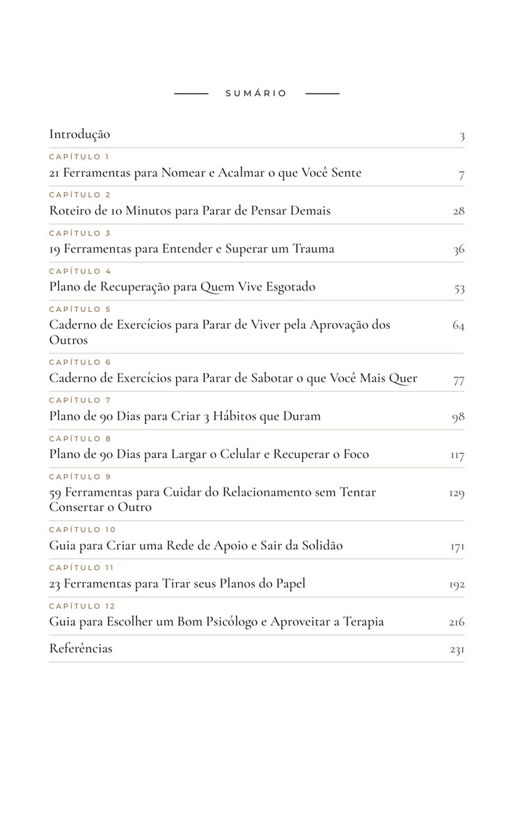 Sumário do livro com os 12 capítulos